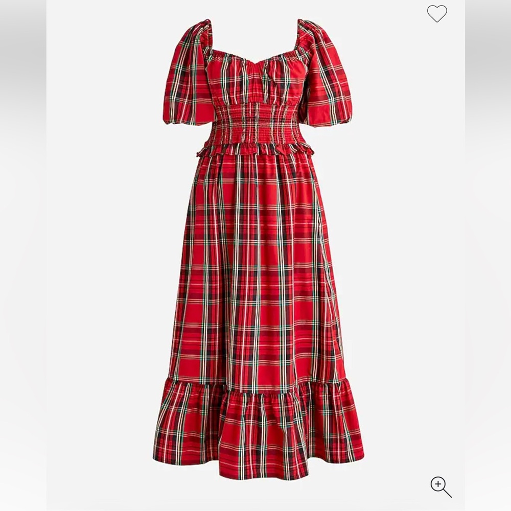 J. CREW NWT Smocked-waist puff-sleeve cotton poplin midi dress